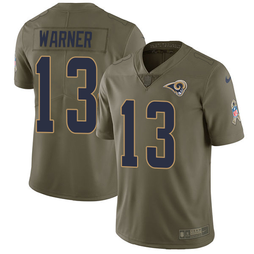 Nike Rams #13 Kurt Warner Olive Men's Stitched NFL Limited Salute to Service Jersey - Click Image to Close